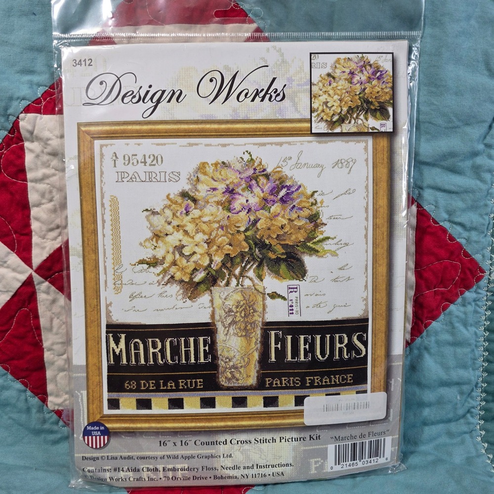 Design Works Marche de Fleurs Counted Cross Stitch Kit 3412 Lisa Audit 16x16 New
